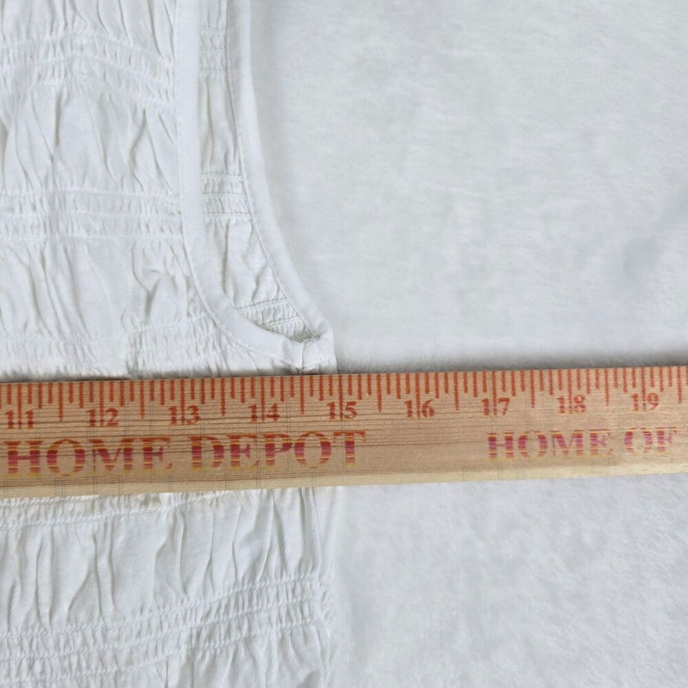 Madewell Smocked Boatneck Tank Top Women White Cotton-Linen Blend Size Med - Picture 7 of 11